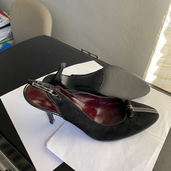 Chanel black suede pumps mules sandals slip-ons 38.5-8.5 heels slides slingback - Picture 7 of 9